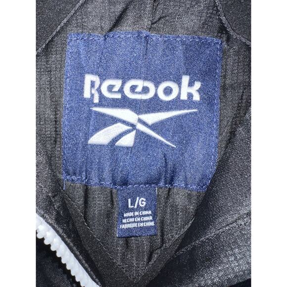 Reebok Jacket Mens Large Hooded Windbreaker Full Zip Tape Sleeve Athletic - Picture 3 of 7